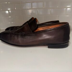 Santoni FOX Brown Leather Packable Slip On Penny Loafers, Mens Size 11D